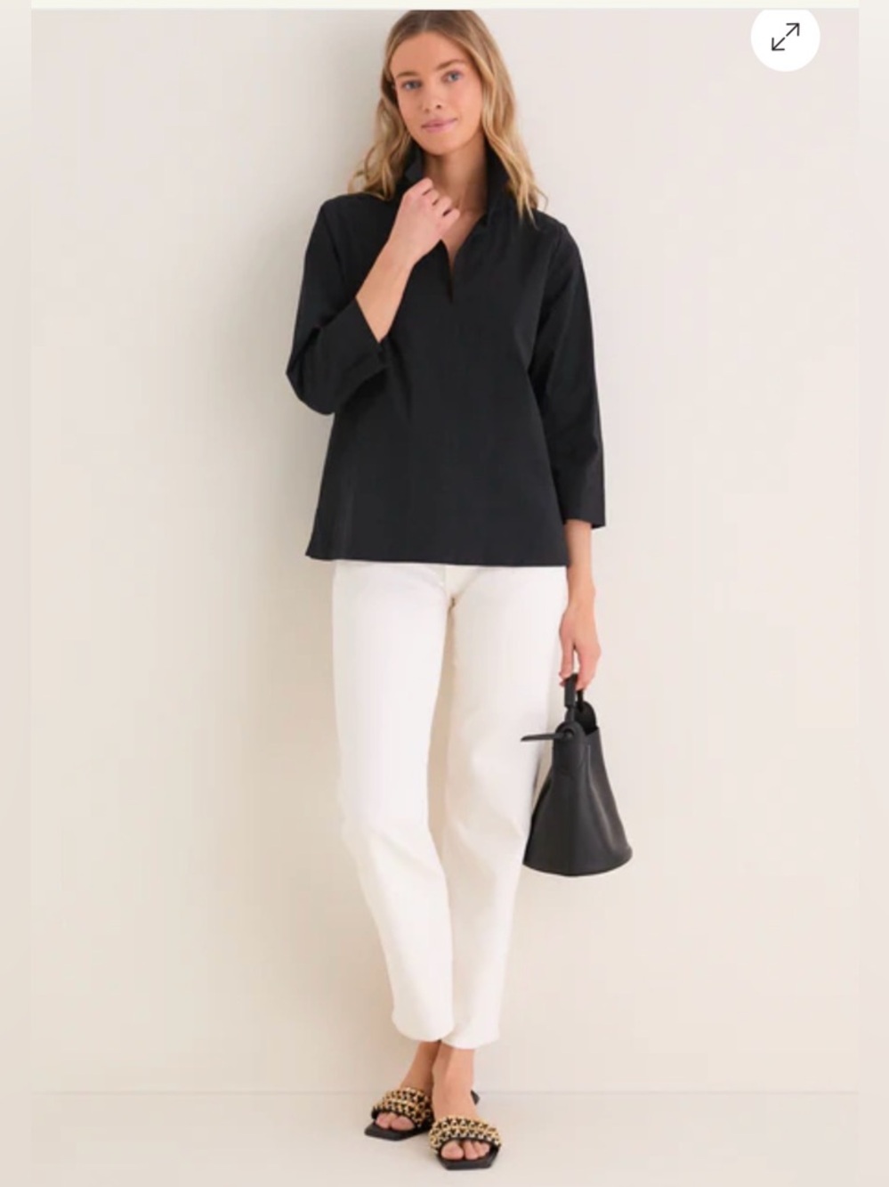 Tuckernuck black Sullivan Cotton Stand up collar blouse. Size MED EUC